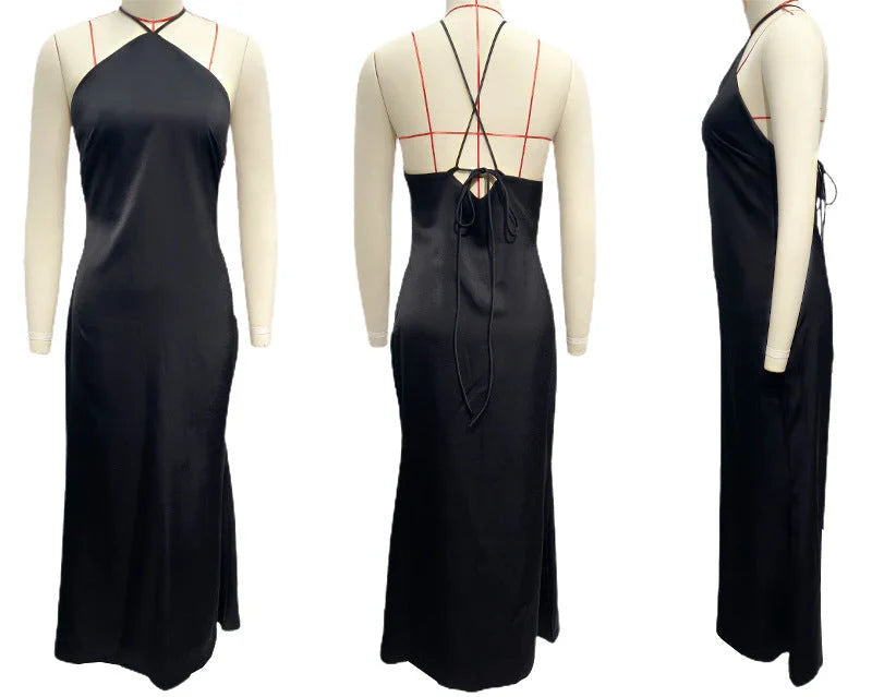 Solid Color Slim Fit Backless Halter Tight Dress