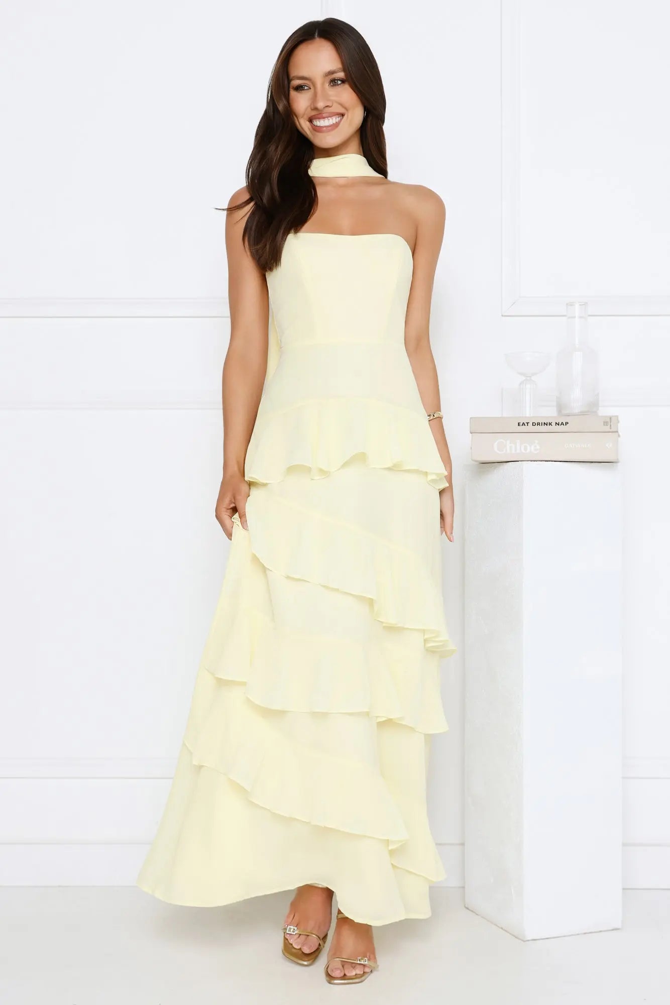 Sunset Reverie Strapless Maxi Dress Yellow